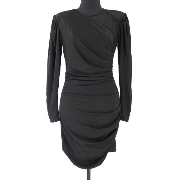 Anine Bing Alaia Black Ruched Dress Draping Long Sleeve Mini X-Small XS NEW - Picture 2 of 9